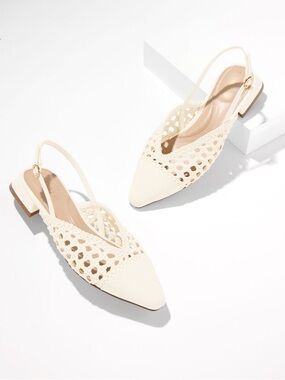 Talbots Stacey Woven Ivory Slingback Flats- size 8 - NWT - spring flat shoe